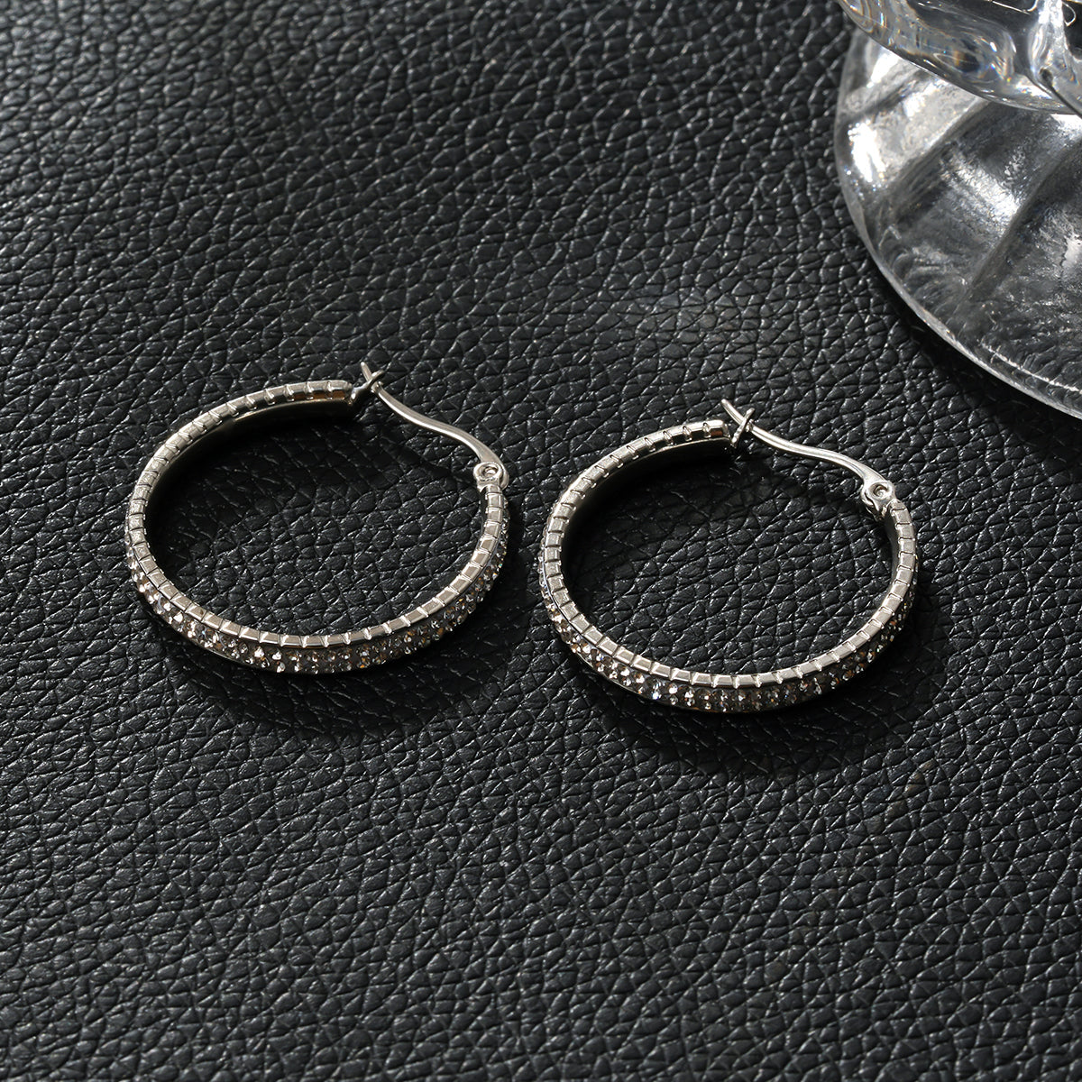 YARA Silver (Or Blanc) : Créoles en Zircone "Pavé All the Way" (Taille Standard)
