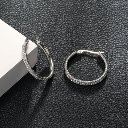 YARA Silver (Or Blanc) : Créoles en Zircone "Pavé All the Way" (Taille Standard)