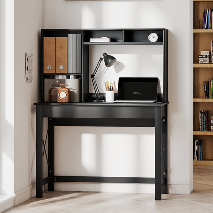 Bureau informatique Sloan avec surmeuble et étagères de rangement - Noir