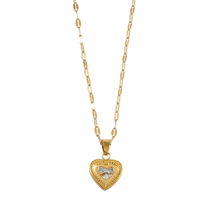 ZITA Gold: Gucci-Style Dainty Chain Necklace with Sparkling Petit Pavé Heart Pendant