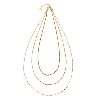 ZURI Triple Layer Mixed-Chain Necklace in Gold