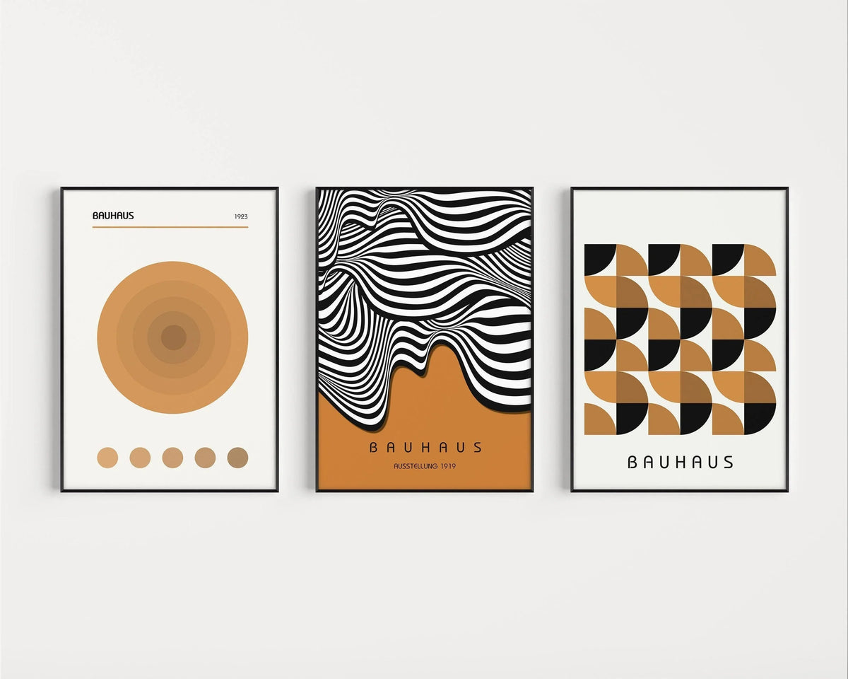 Bauhaus Art Prints: Mid-Century Modern Trio, Brown Geometric Posters