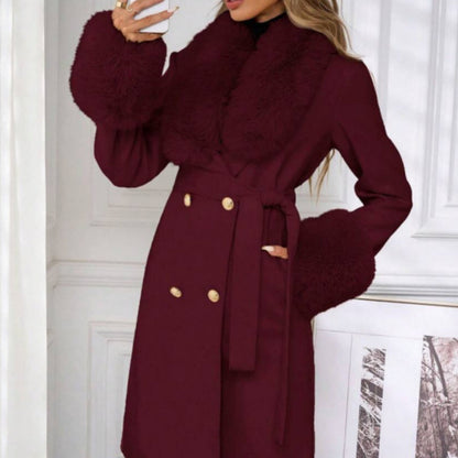 Women’s Elegant Double-Breasted Trench Coat with Tie Belt – Classic Longline Outerwear Jacket