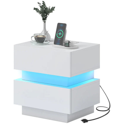 Table de chevet Emma avec station de recharge, ports USB et lumière LED - Noir