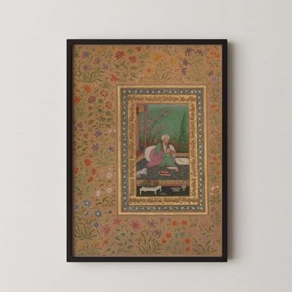 Mughal Art Portrait: Haji Husain Bukhari, 17th Century Giclee Print - Framed Option