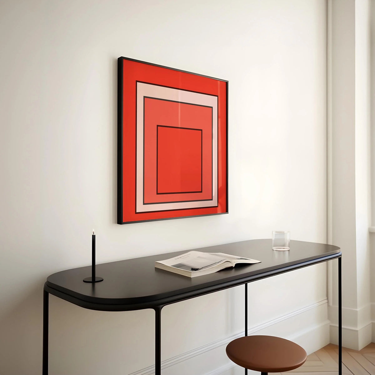 Josef Albers Inspired ‚ Metro‚Äô Homage to the Square Giclee Print: Mid-Century Modern Orange Art (1x1)