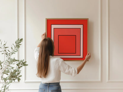 Josef Albers Inspired ‚ Metro‚Äô Homage to the Square Giclee Print: Mid-Century Modern Orange Art (1x1)