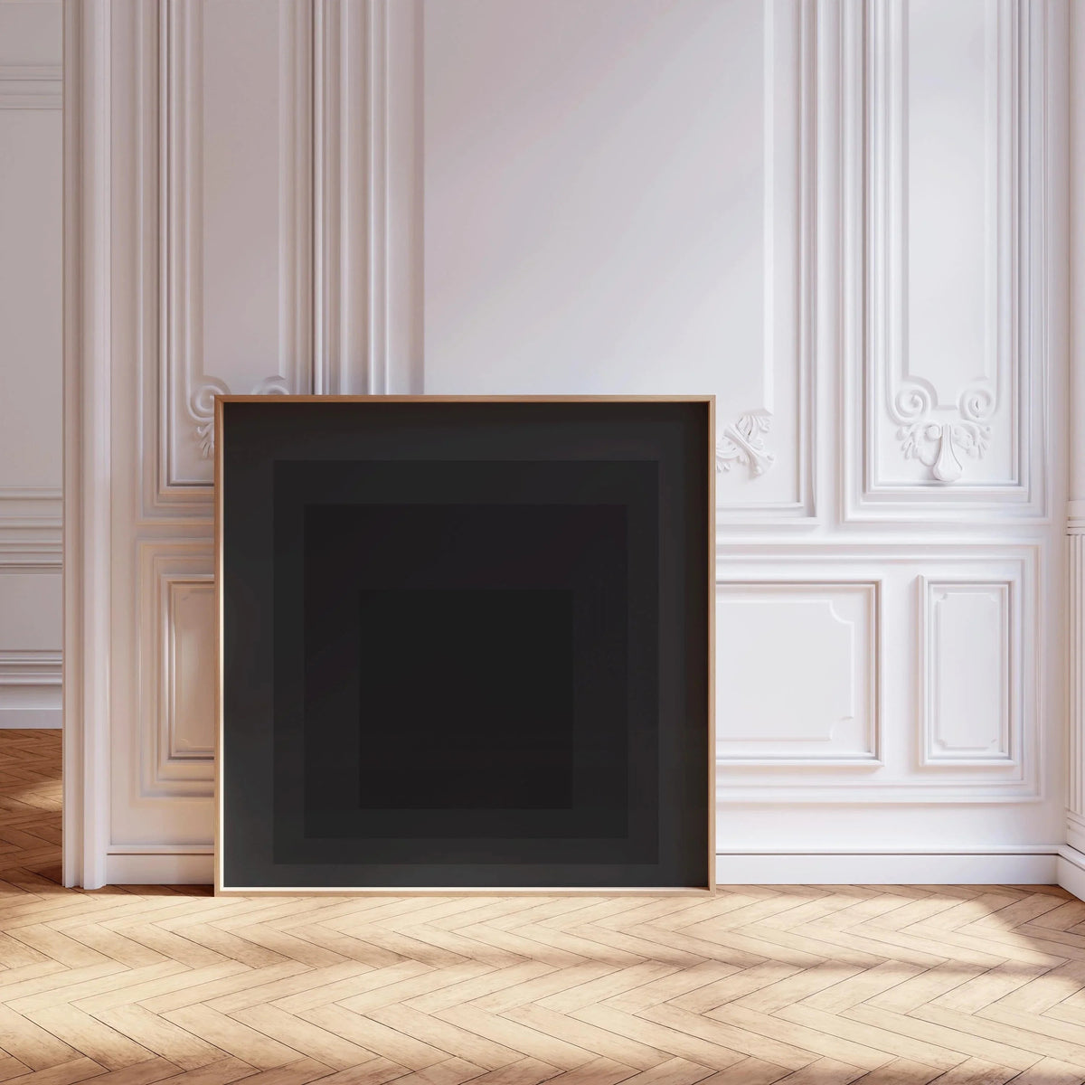 Josef Albers Inspired 'Angel' Giclee Print: Mid-Century Modern Art, Black Homage to the Square
