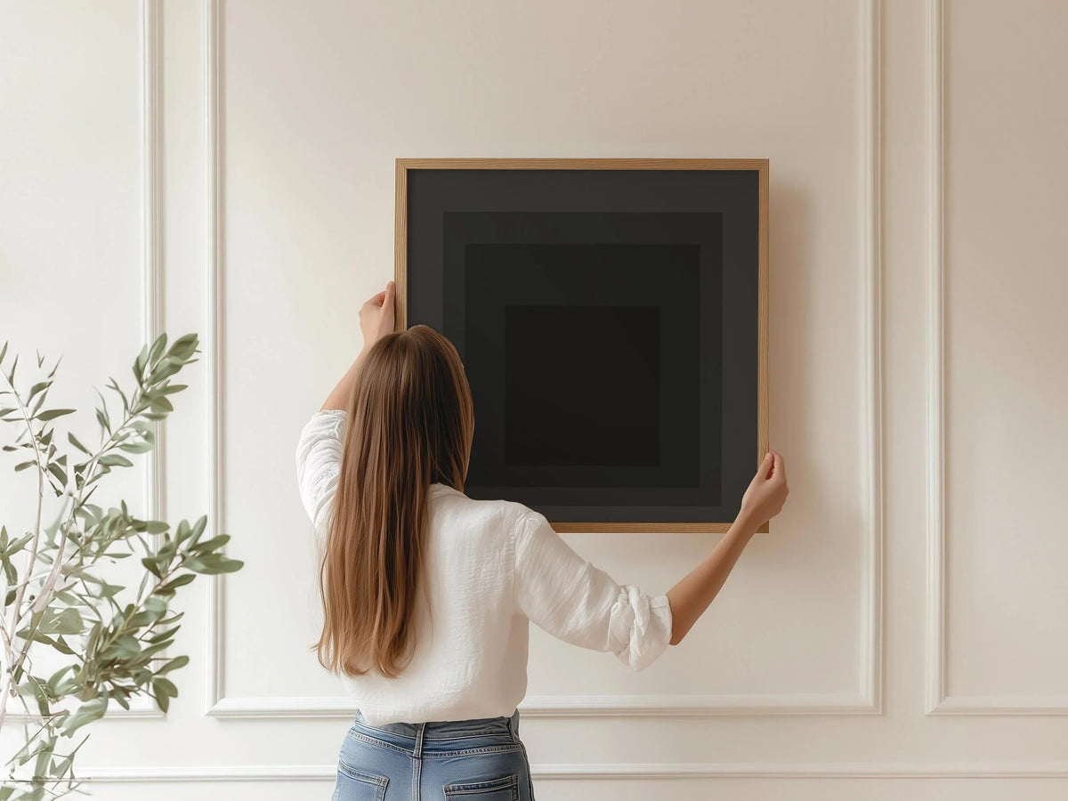 Josef Albers Inspired 'Angel' Giclee Print: Mid-Century Modern Art, Black Homage to the Square