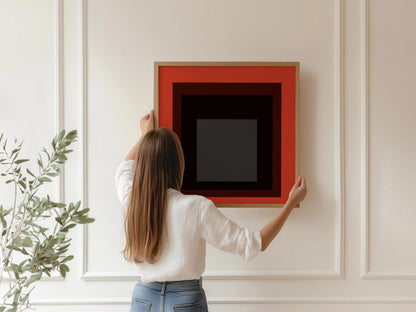 Josef Albers Inspired 'Sly' Giclee Print: Mid-Century Modern Red Square Art (1x1)