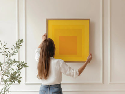 Josef Albers Inspired Taos Giclee Print: Mid-Century Modern Art, 'Homage to the Square' Yellow & Orange