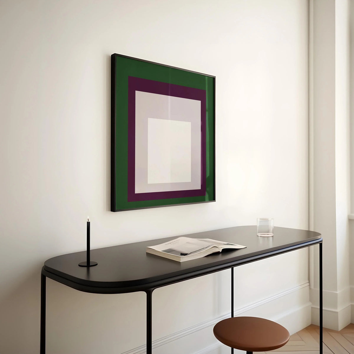 Josef Albers Inspired 'Temple' Giclee Print: Mid-Century Modern Art, Green Purple White