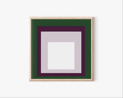 Josef Albers Inspired 'Temple' Giclee Print: Mid-Century Modern Art, Green Purple White