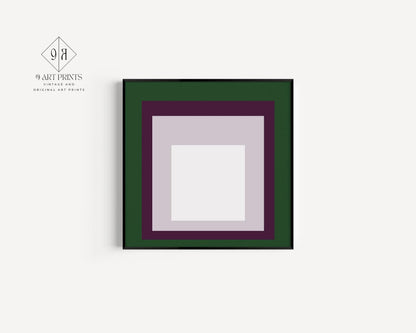 Josef Albers Inspired 'Temple' Giclee Print: Mid-Century Modern Art, Green Purple White