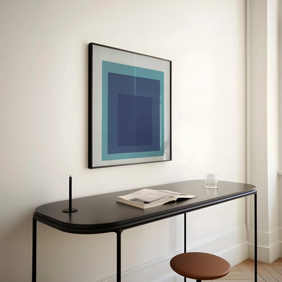Josef Albers Inspired 'Tide' Giclee Print: Mid-Century Modern Art, Mint Blue