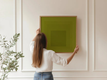 Josef Albers Inspired 'Homage to the Square' Giclee Print Mid-Century Modern Olive Green Art