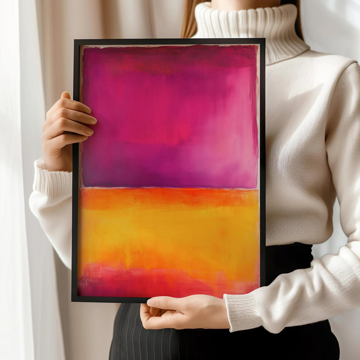 D'après Mark Rothko - Orange et violet (Colour Field : IA) | Art abstrait moderne (Disponible encadré à la main ou sans cadre)