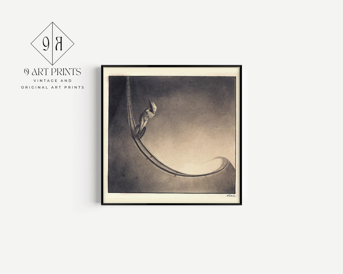 Alfred Kubin - Homme | Art Esotérique Surréaliste Symboliste Monochrome Célèbre (disponible encadré à la main ou non encadré) 1x1