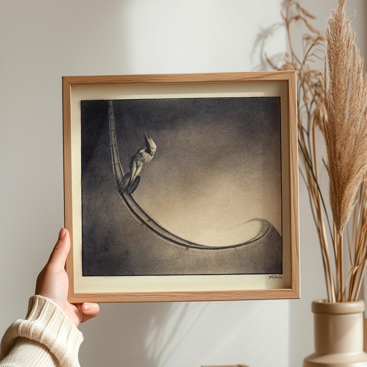 Alfred Kubin - Homme | Art Esotérique Surréaliste Symboliste Monochrome Célèbre (disponible encadré à la main ou non encadré) 1x1
