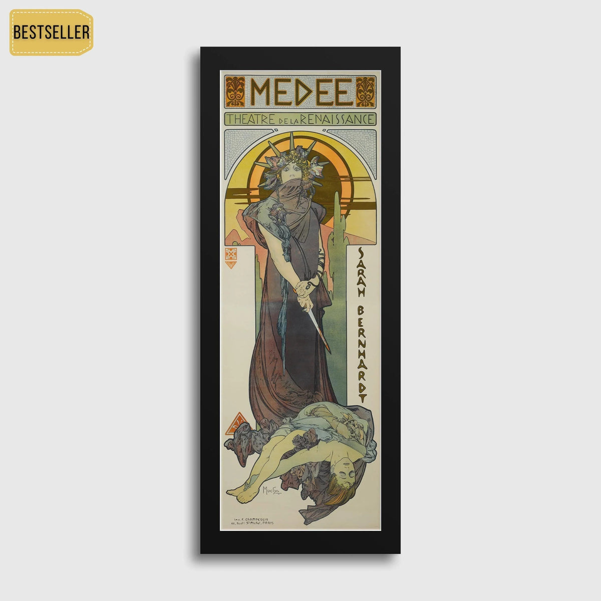 Alphonse Mucha Medée Affiche de théâtre vintage : Impression Art nouveau encadrée
