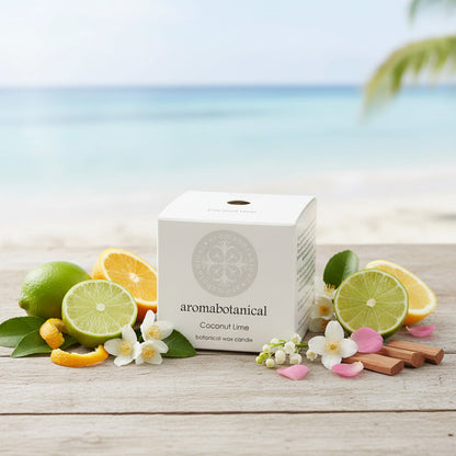 Mini bougie noix de coco et citron vert au parfum tropical rafraîchissant par Aromabotanical