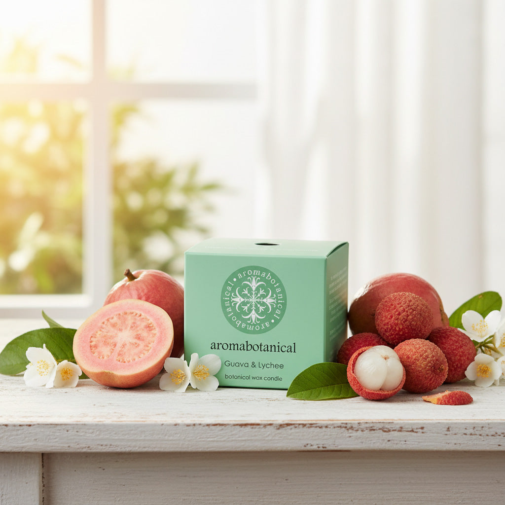 Mini bougie Goyave Litchi au parfum exotique par Aromabotanical
