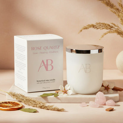 Petite bougie en quartz rose Senteur Santal et Compassion envers soi-même par Aromabotanical