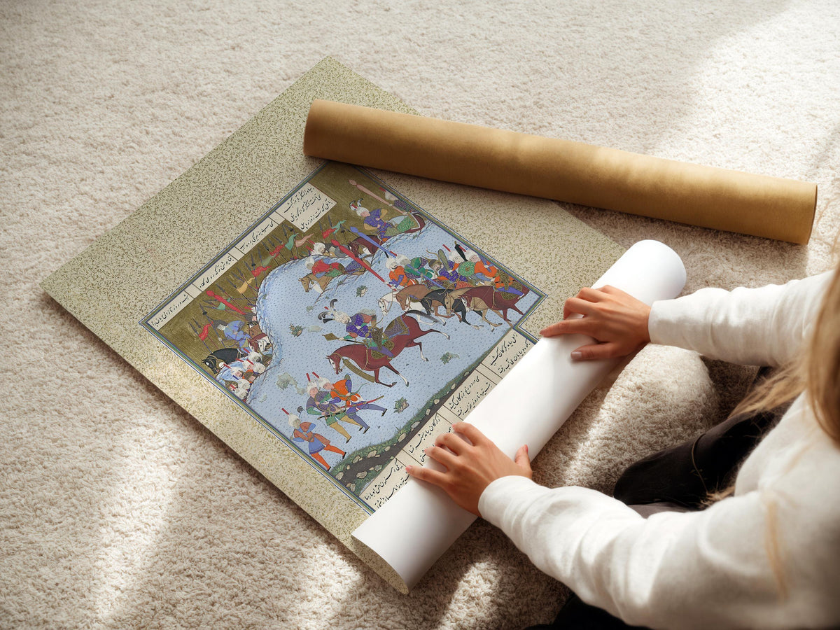 Shahnameh Giclee Art Print: Bahram Gur Persian Miniature (Framed & Unframed Available)