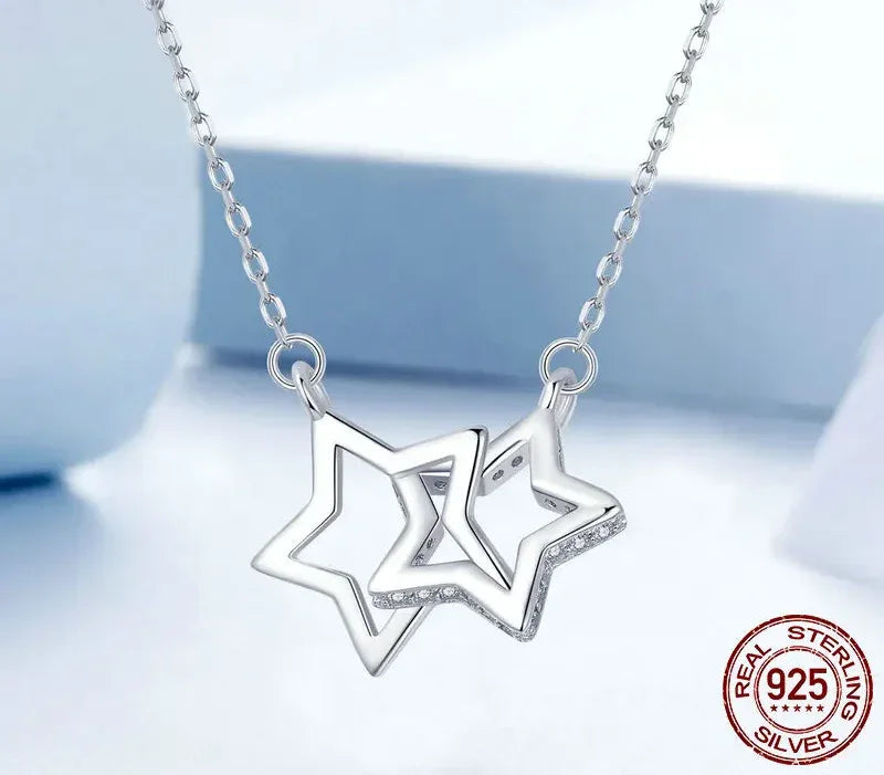 Cœurs connectés : Collier pendentif en argent sterling étoile/cœur/chat
