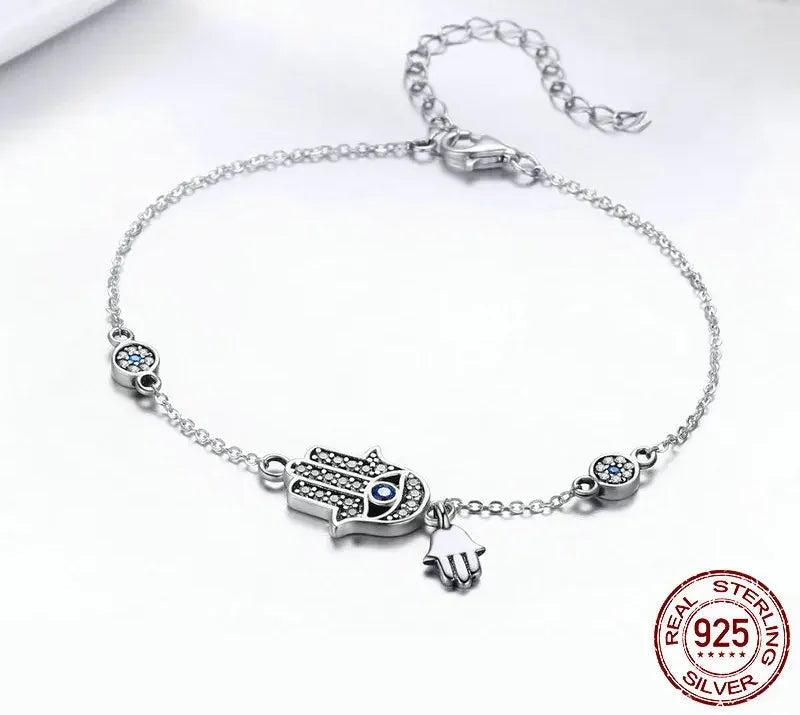 Bracelet breloque mauvais œil bleu en argent sterling – Fermoir mousqueton