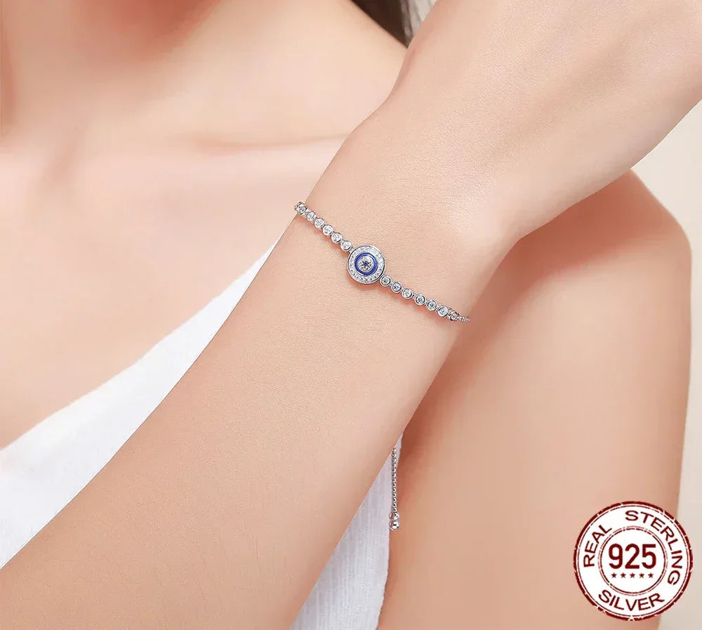 Bracelet tennis œil grec en argent sterling avec zircone cubique – Ajustable