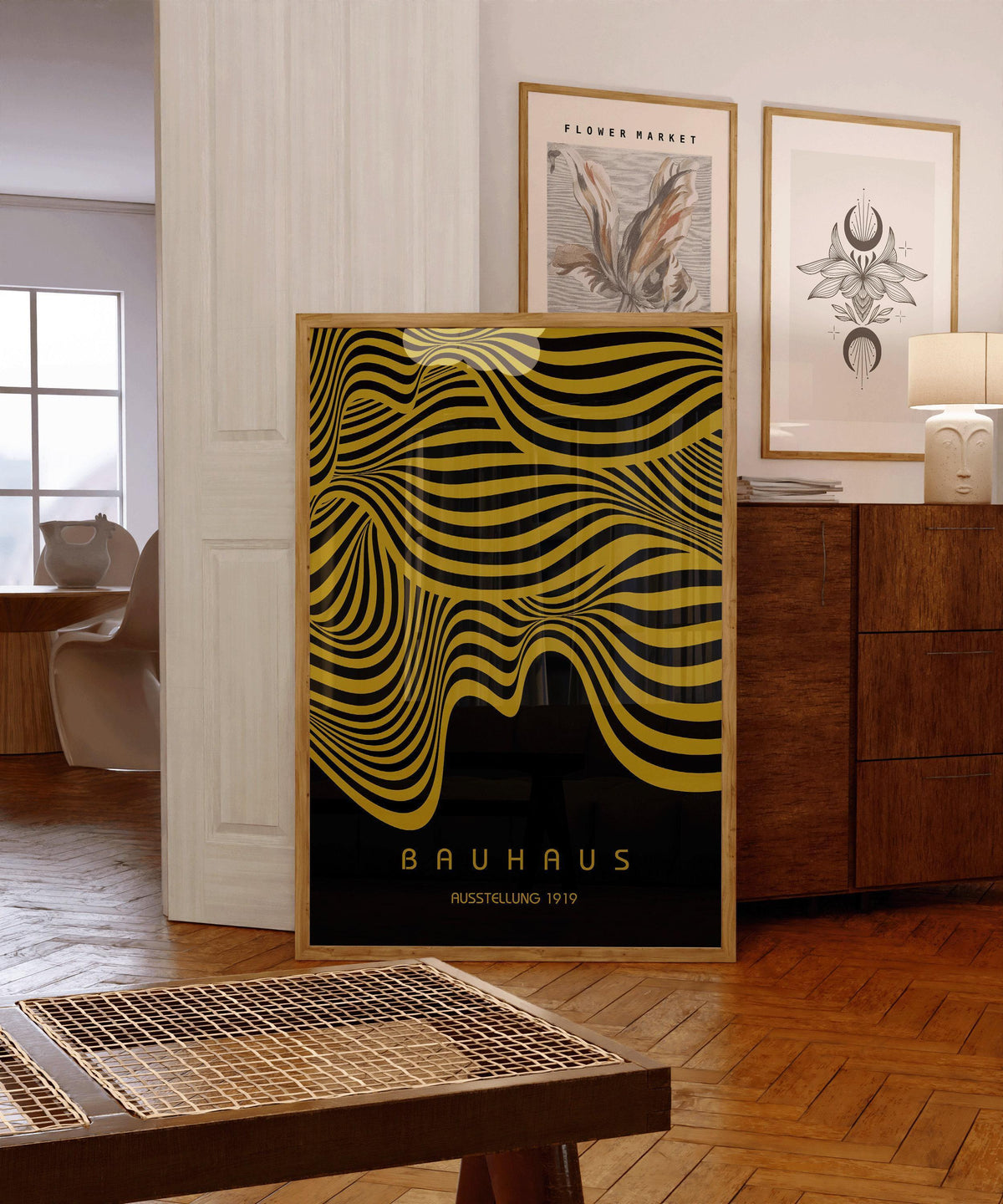 Bauhaus Ausstellung Black and Gold (Waves) PRINT | Vintage Mid-century Modern Poster (Available handframed or unframed)