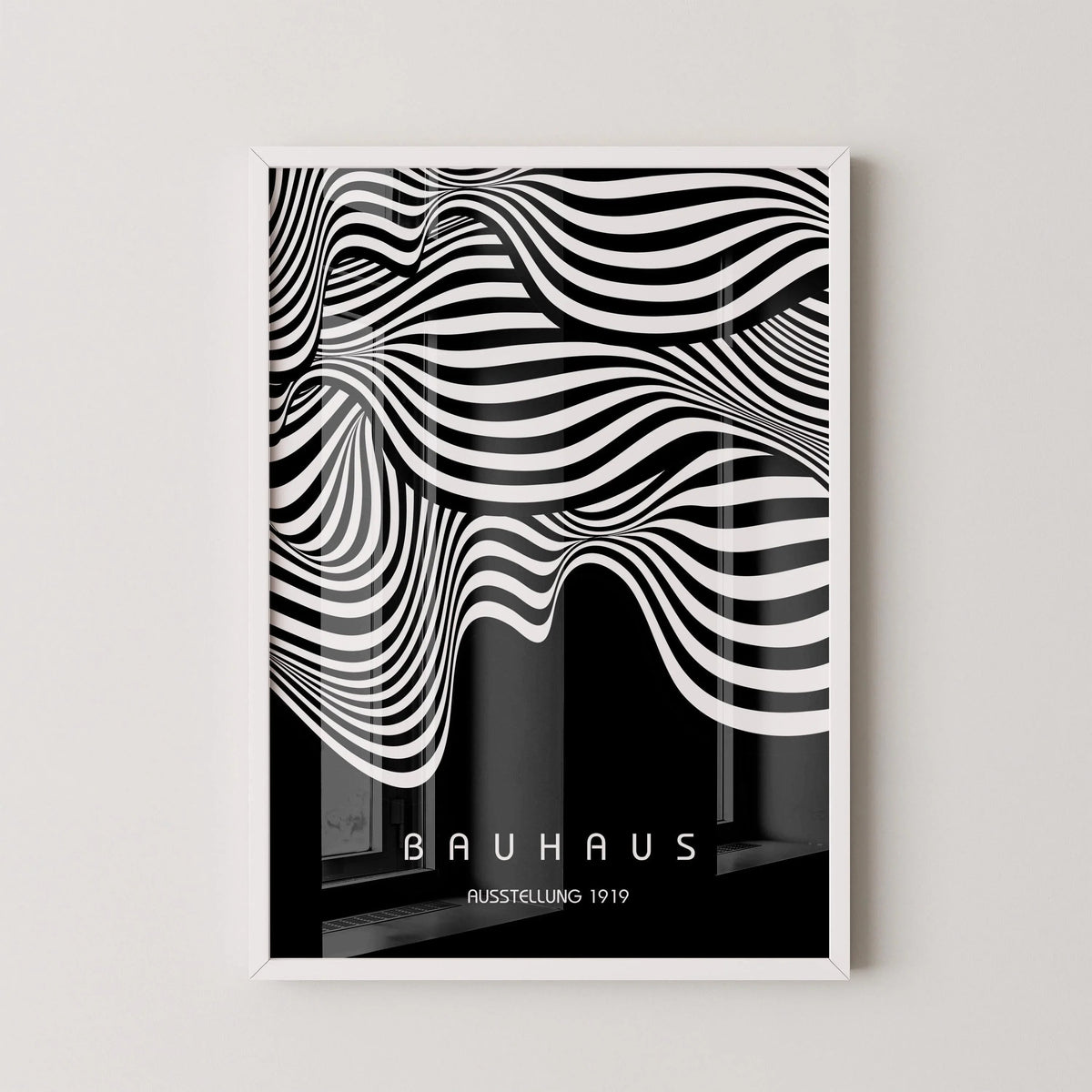 Affiche Bauhaus Exposition Noir (Vagues) | Poster Vintage Moderne Milieu de Siècle (Disponible encadrée à la main ou non encadrée)