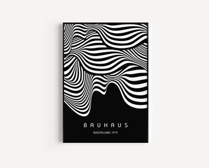 Affiche Bauhaus Exposition Noir (Vagues) | Poster Vintage Moderne Milieu de Siècle (Disponible encadrée à la main ou non encadrée)