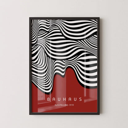 Bauhaus Ausstellung Dark Red (Waves) PRINT | Vintage Mid-century Modern Poster (Available handframed or unframed)