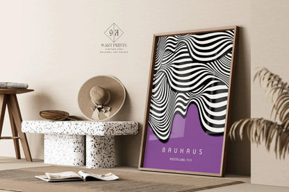 Bauhaus Waves Art Print: Mid-Century Modern Deep Lilac Poster