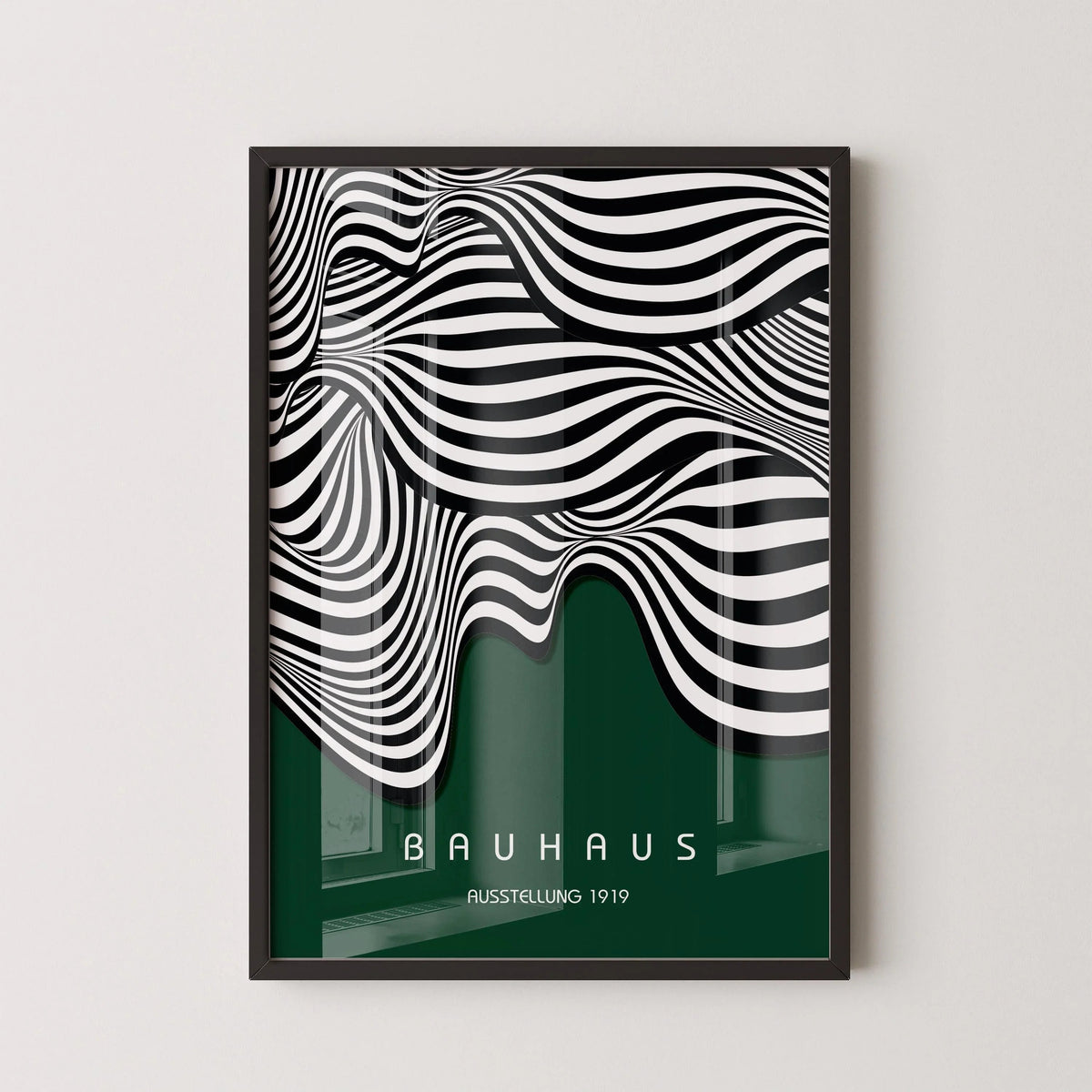 Bauhaus Waves Art Print: Mid-Century Modern Forest Green Poster