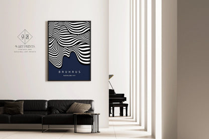Bauhaus Waves Art Print: Navy Blue Mid-Century Modern Giclee