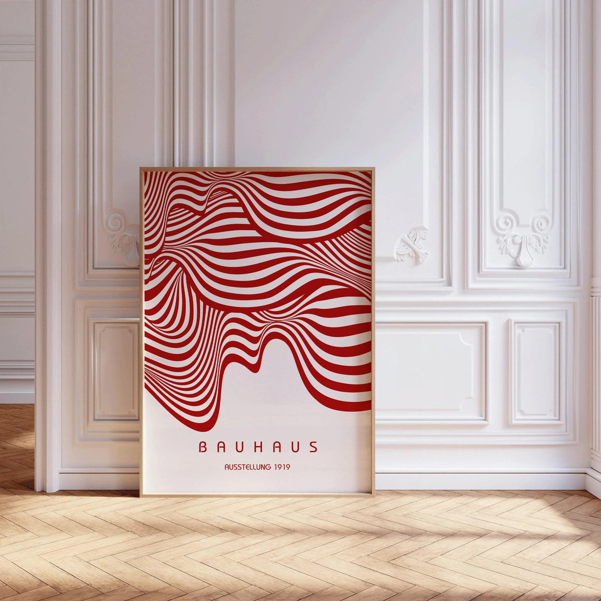 Bauhaus Ausstellung Red and White (Waves) PRINT | Vintage Mid-century Modern Poster (Available handframed or unframed)