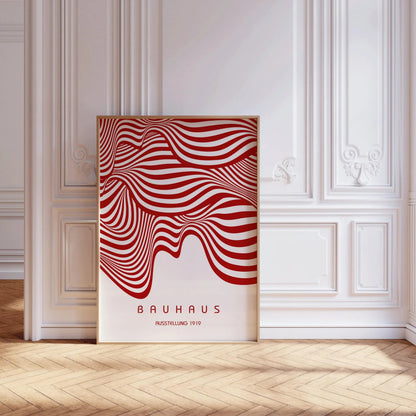 Bauhaus Ausstellung Red and White (Waves) PRINT | Vintage Mid-century Modern Poster (Available handframed or unframed)