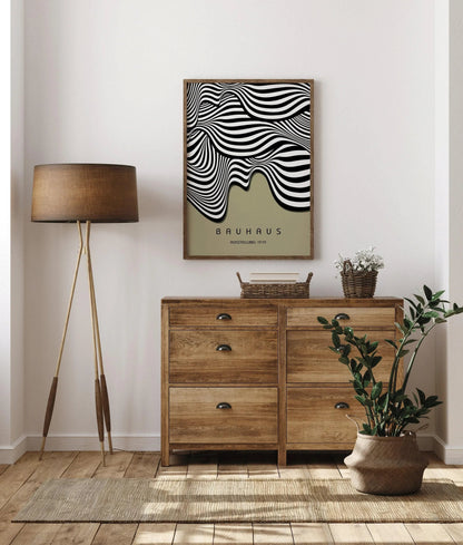 Bauhaus Waves Art Print: Mid-Century Modern Sage Green Poster
