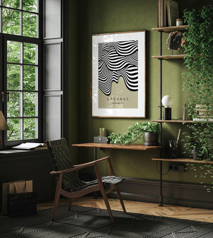 Bauhaus Waves Art Print: Mid-Century Modern Sage Green Poster