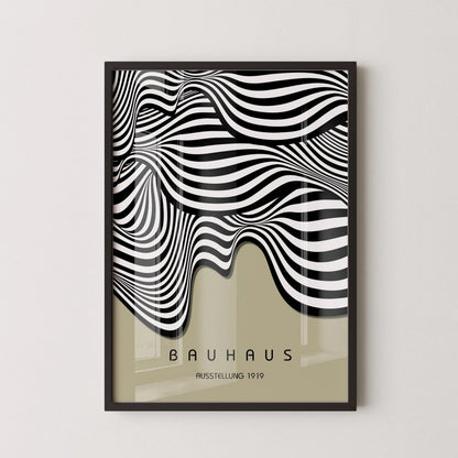 Bauhaus Waves Art Print: Mid-Century Modern Sage Green Poster