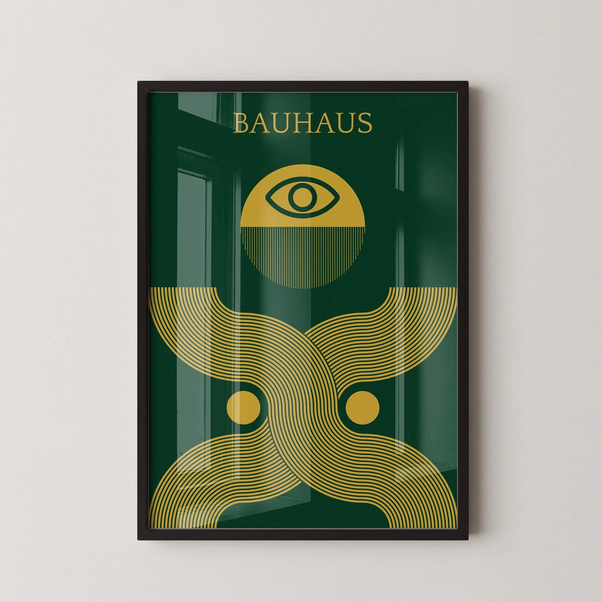 Bauhaus 'Deus Ex' Giclee Print: Mid-Century Modern Forest Green & Gold