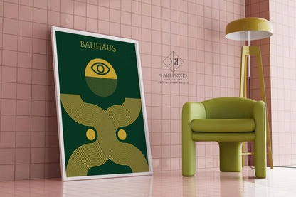 Bauhaus 'Deus Ex' Giclee Print: Mid-Century Modern Forest Green & Gold