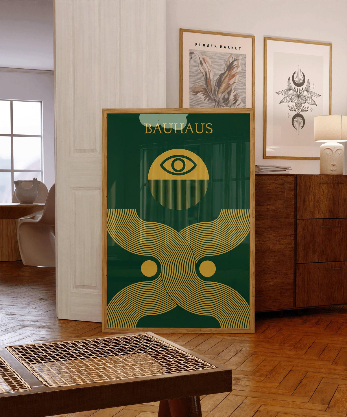 Bauhaus 'Deus Ex' Giclee Print: Mid-Century Modern Forest Green & Gold