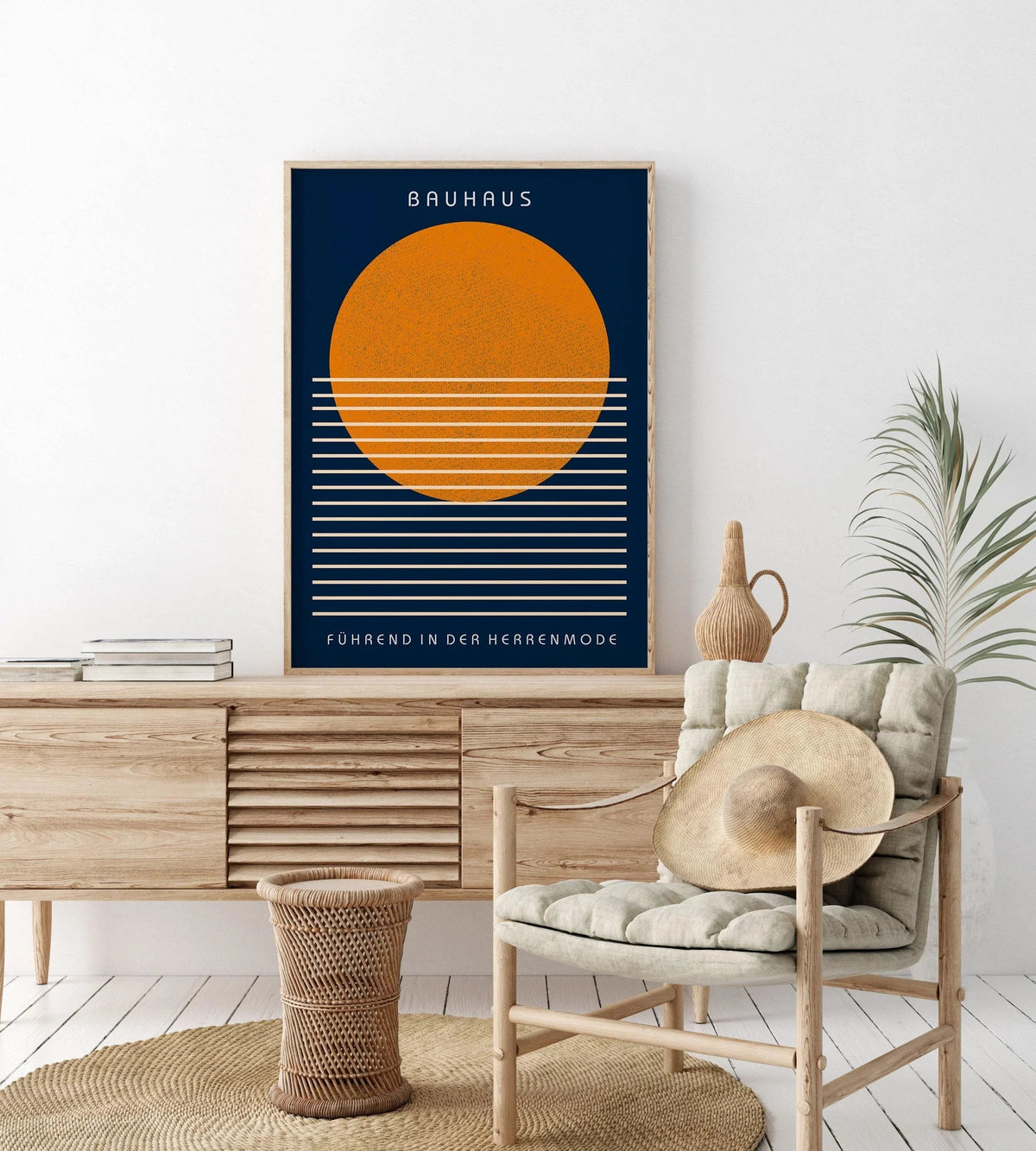 Bauhaus Art Print: Navy Blue and Orange Mid-Century Modern Giclee