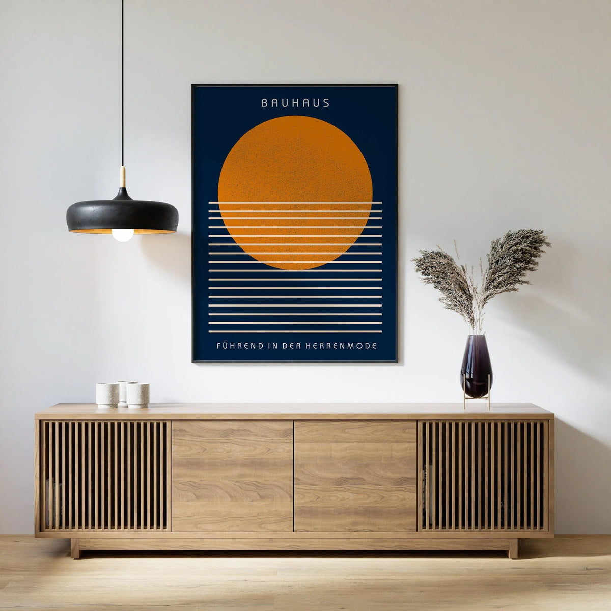 Bauhaus Art Print: Navy Blue and Orange Mid-Century Modern Giclee