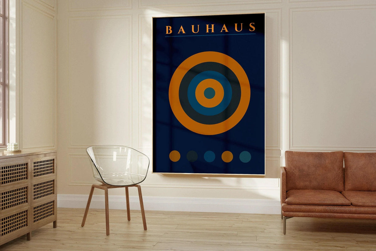 Bauhaus Target Art Print: Mid-Century Modern Navy Blue & Orange