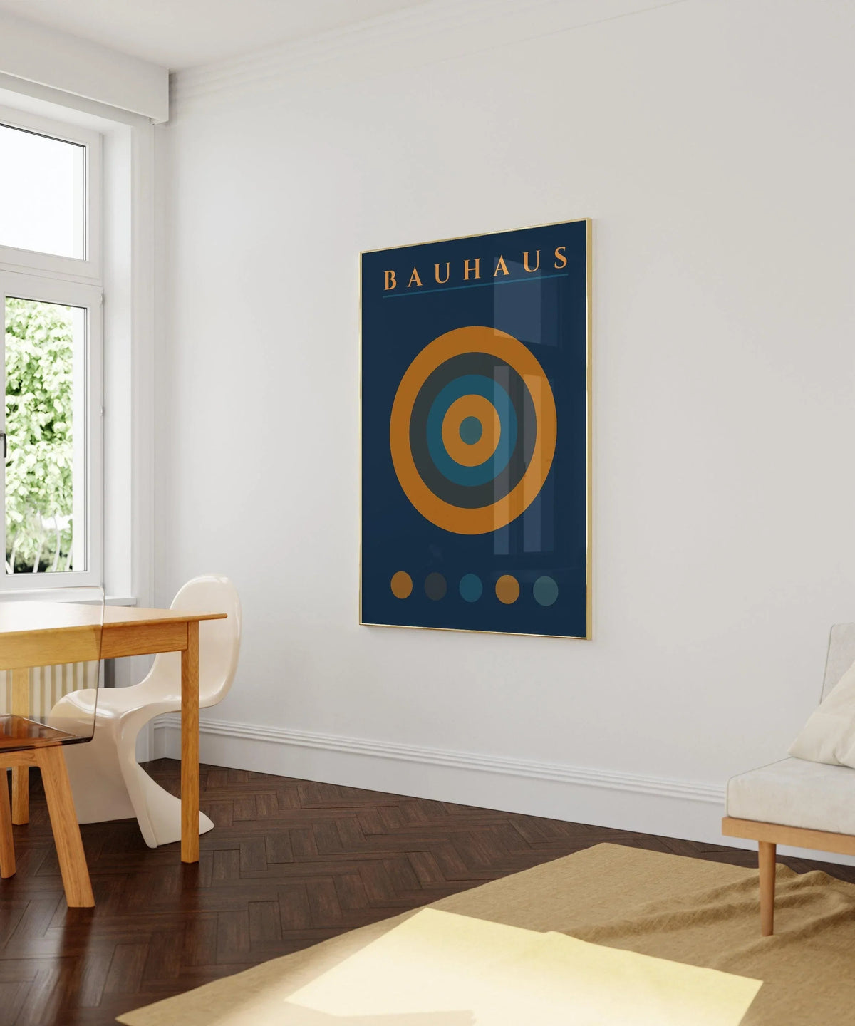 Bauhaus Target Art Print: Mid-Century Modern Navy Blue & Orange
